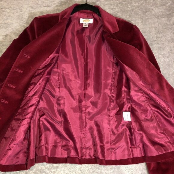 TALBOTS Raspberry Silk Blend Velvet Silver Button Jacket Sz 8 - Picture 8 of 11